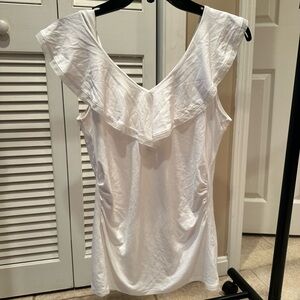 White House Black Market White Tank With Ruffled Neckline